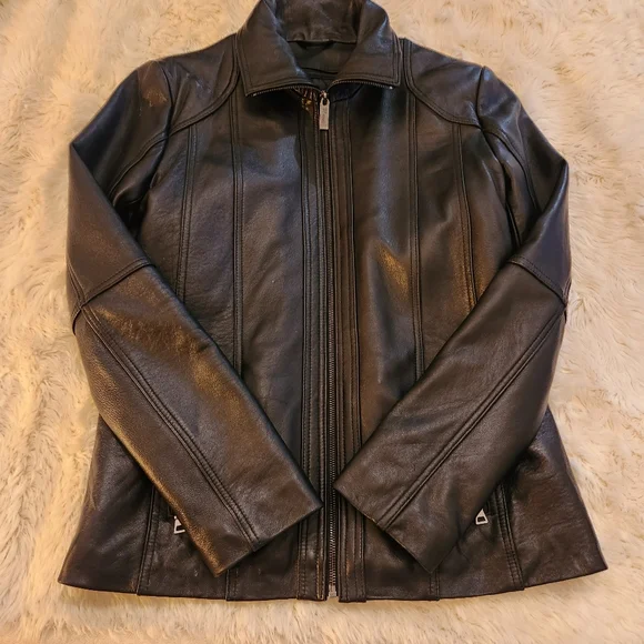 Reed Lambskin Leather Women's Black Zip Up Jacket Size Medium - Picture 2 of 14